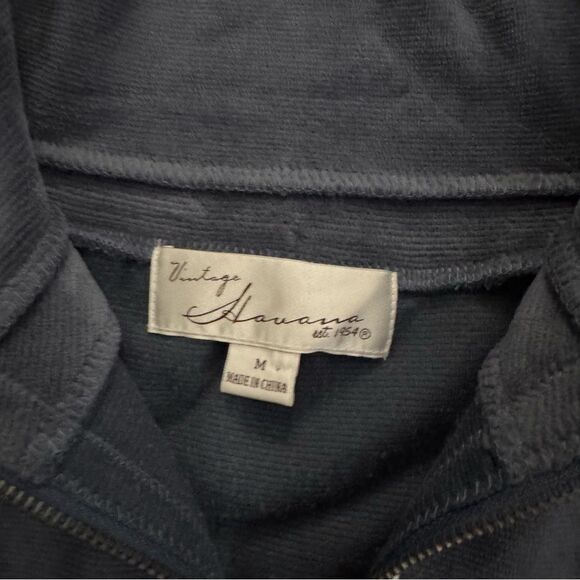 Vintage Havana Blue and White Retro Cropped Mock Neck Half Zip Pullover M - Picture 4 of 6